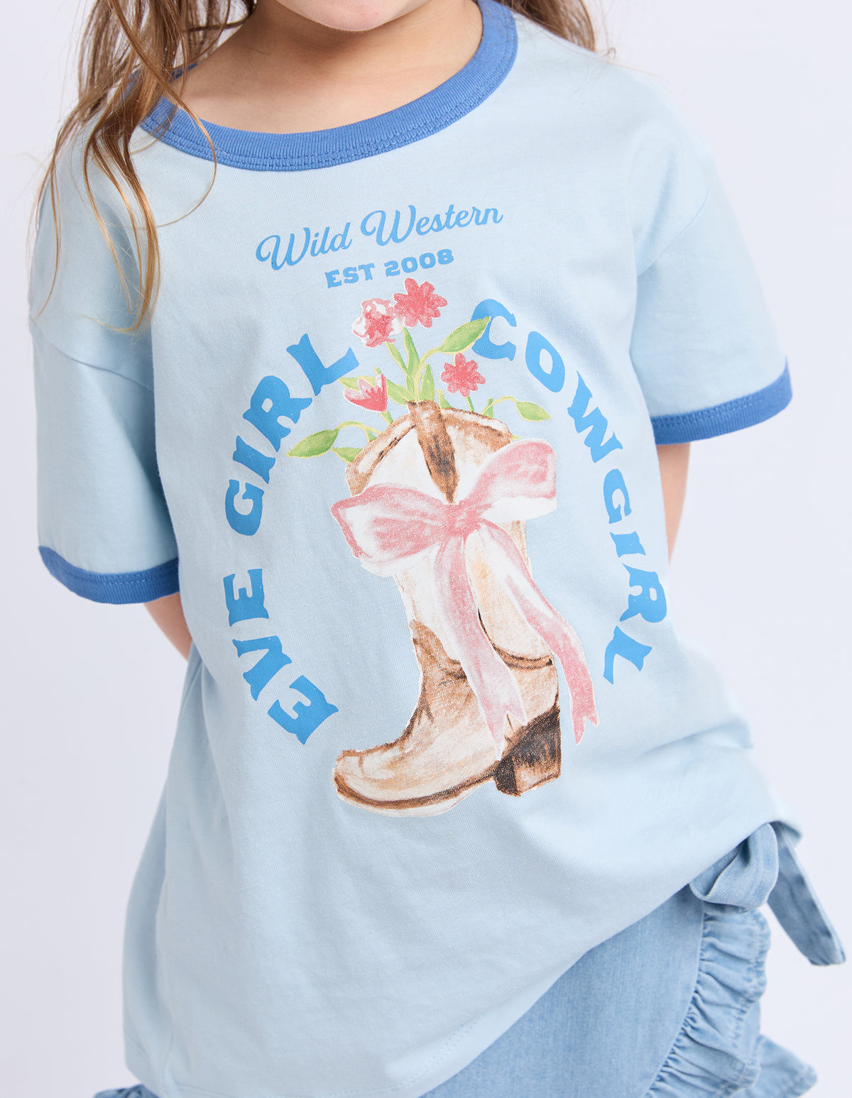 Kids Rodeo Ringer Tee Light Blue
