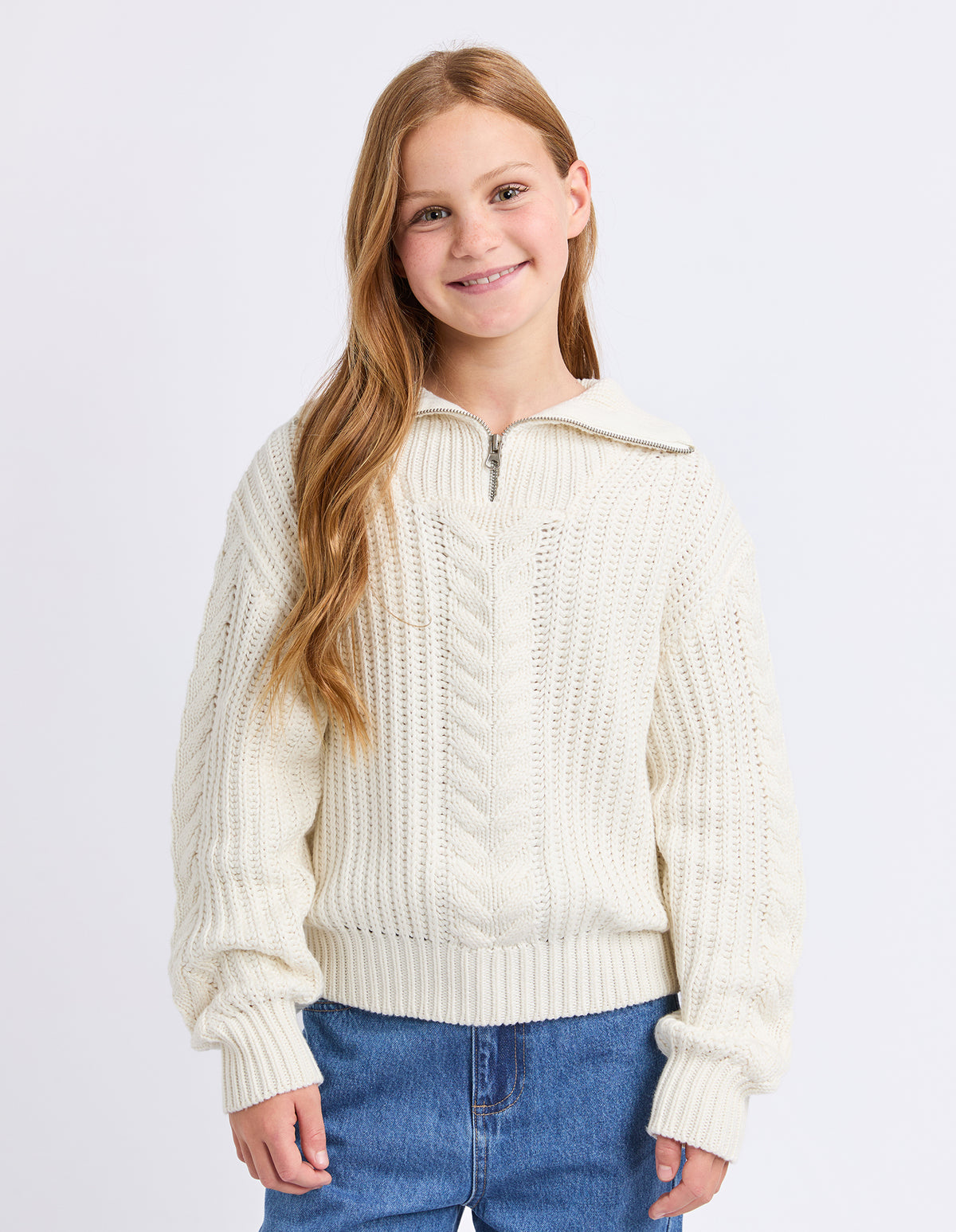 Teen Dahlia 1/4 Zip Knit Vintage White