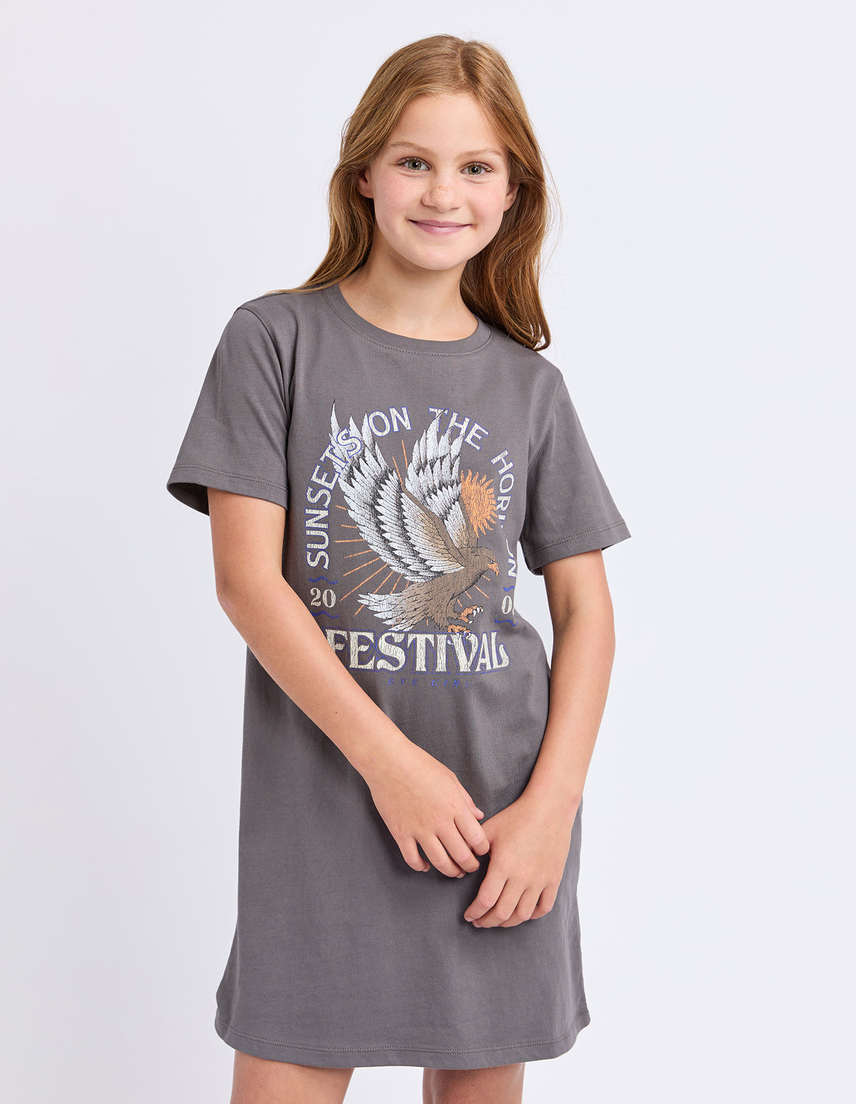 Teen Horizon Tee Dress Charcoal
