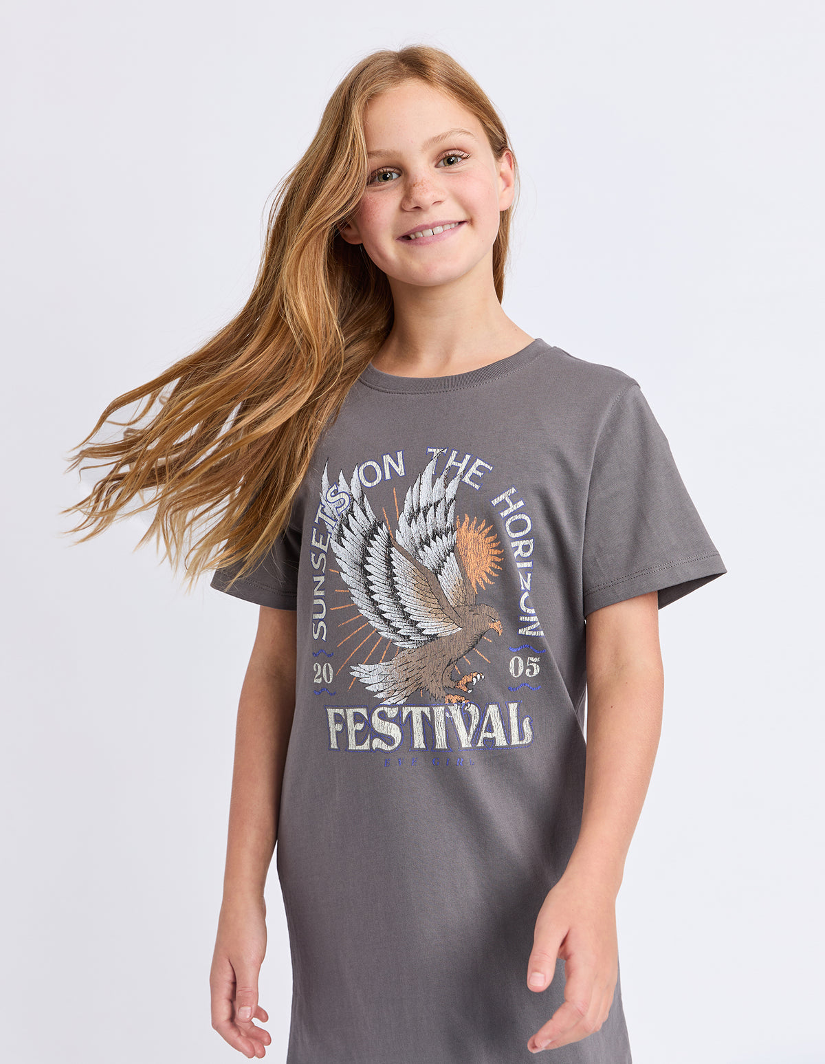 Teen Horizon Tee Dress Charcoal