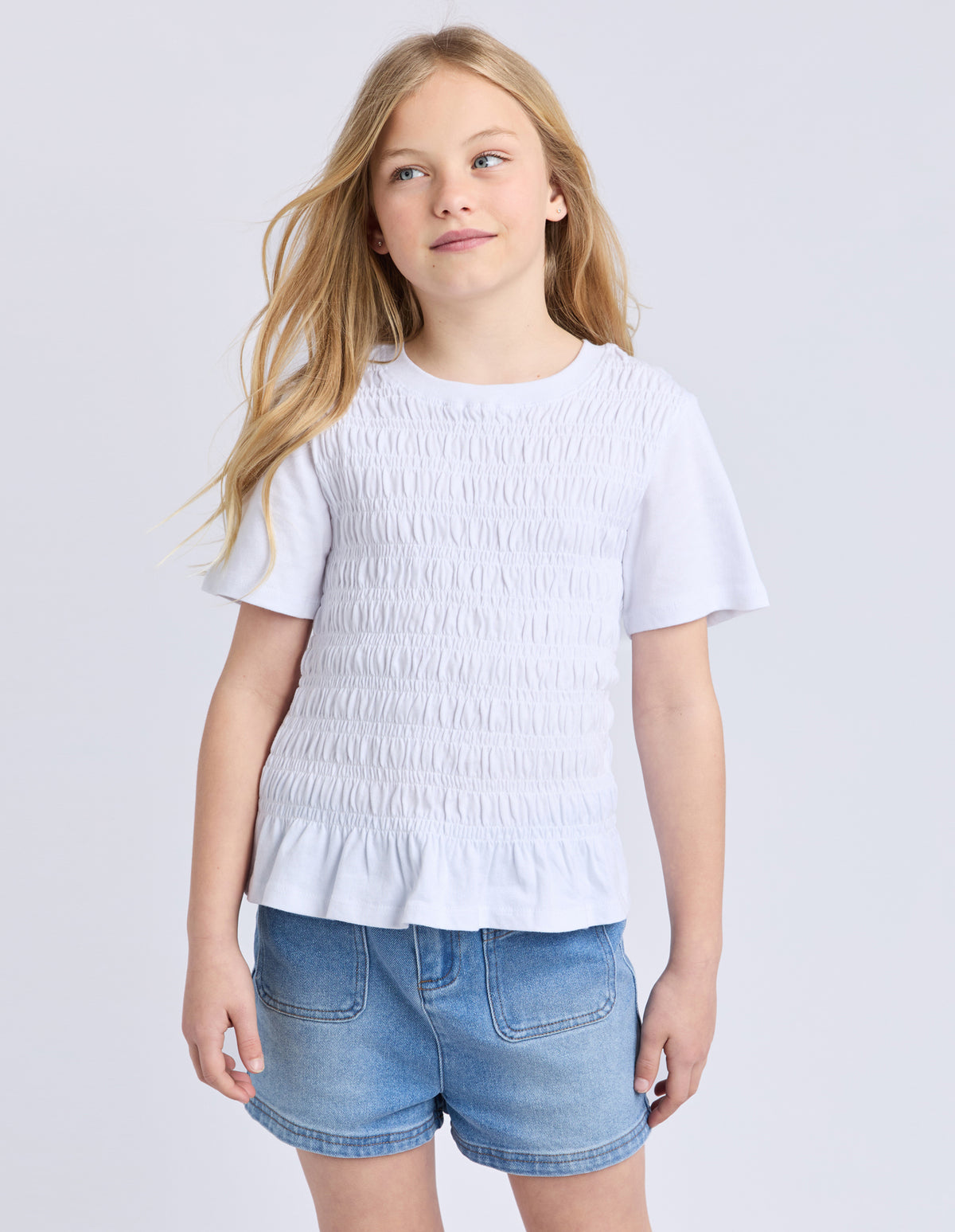 Teen Zara Shirred Tee White