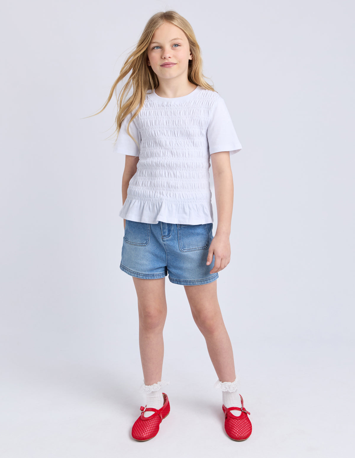 Teen Zara Shirred Tee White
