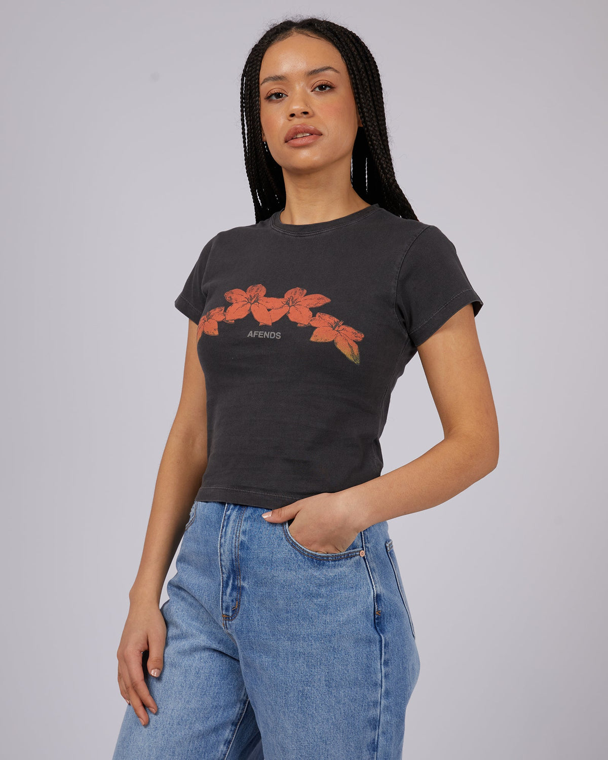 Afends-Intergalactic Baby Tee Stone Black-Edge Clothing