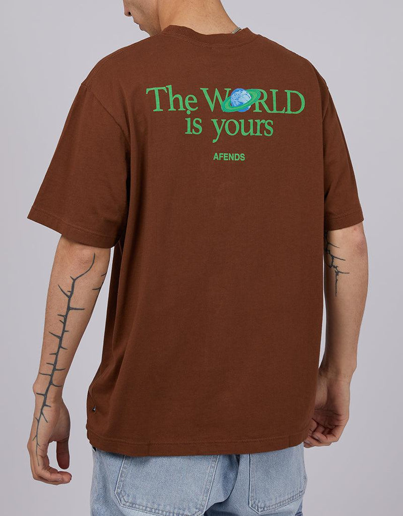 Afends-The World Is Yours Retro Fit Tee Toffee-Edge Clothing