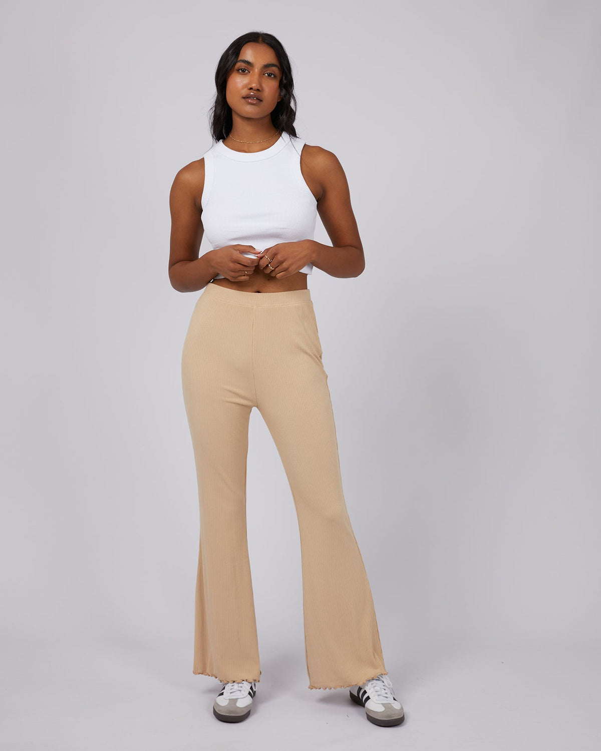 All About Eve-Aae Rib Flare Pants Oat-Edge Clothing