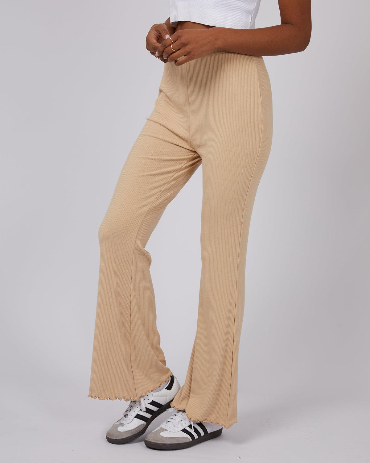 All About Eve-Aae Rib Flare Pants Oat-Edge Clothing