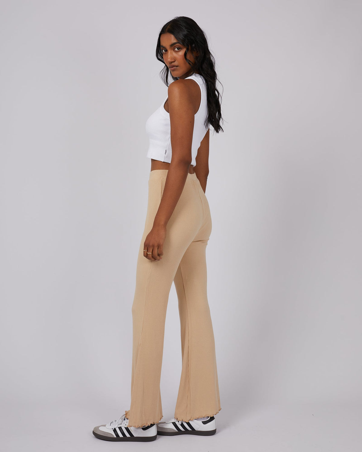 All About Eve-Aae Rib Flare Pants Oat-Edge Clothing