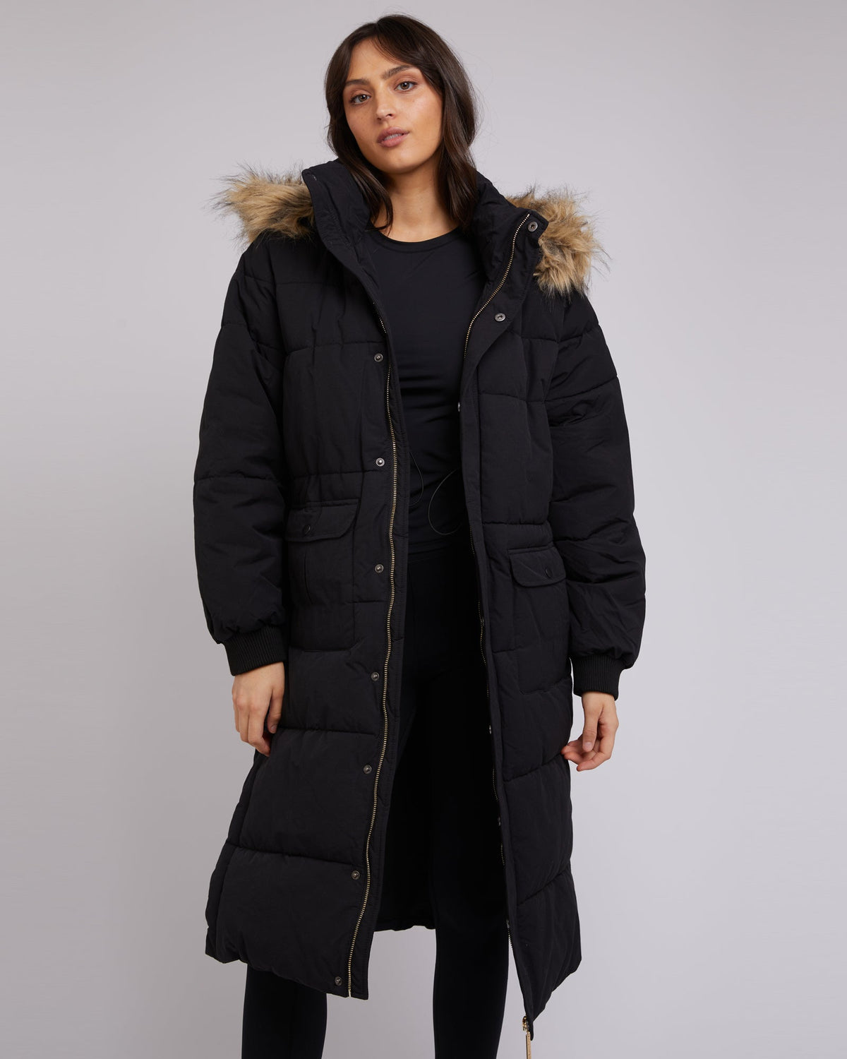 All About Eve-Active Fur Longline Puffer Black-Edge Clothing