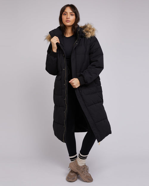All About Eve-Active Fur Longline Puffer Black-Edge Clothing