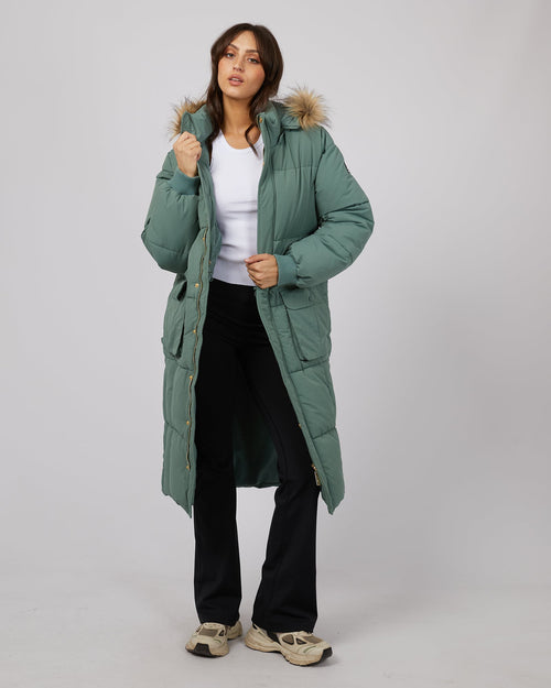 All About Eve-Active Fur Longline Puffer Green-Edge Clothing