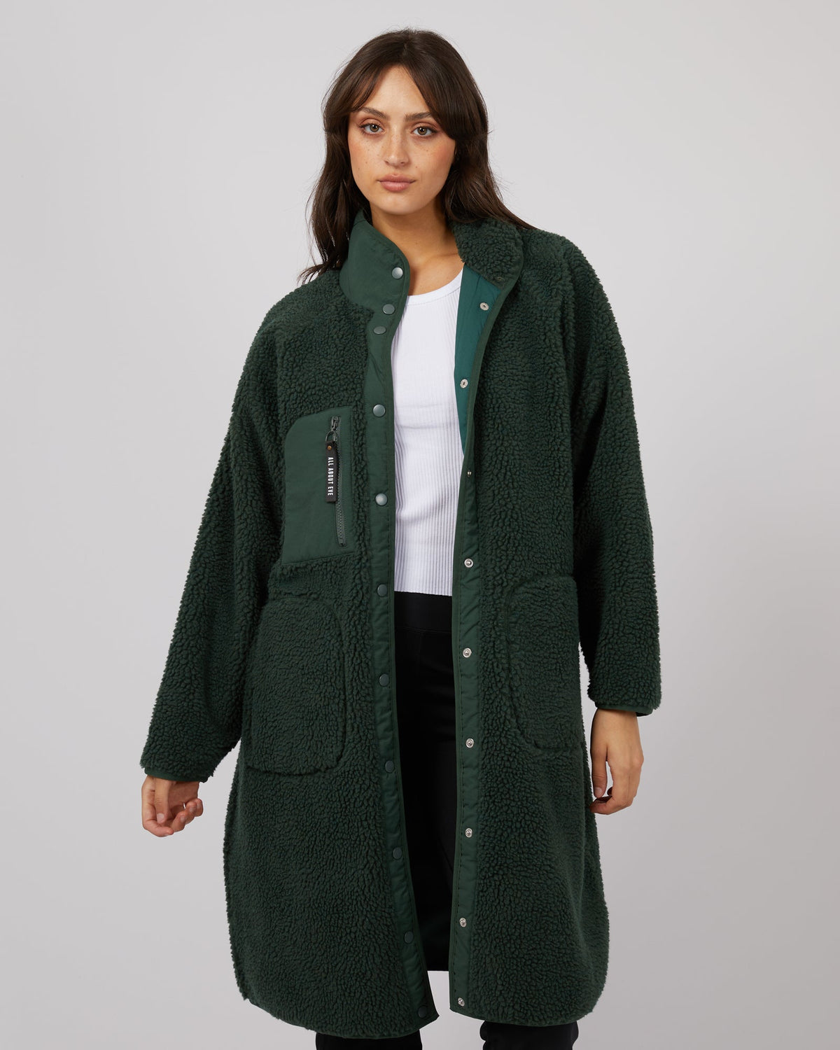 All About Eve-Active Teddy Longline Jacket Green-Edge Clothing