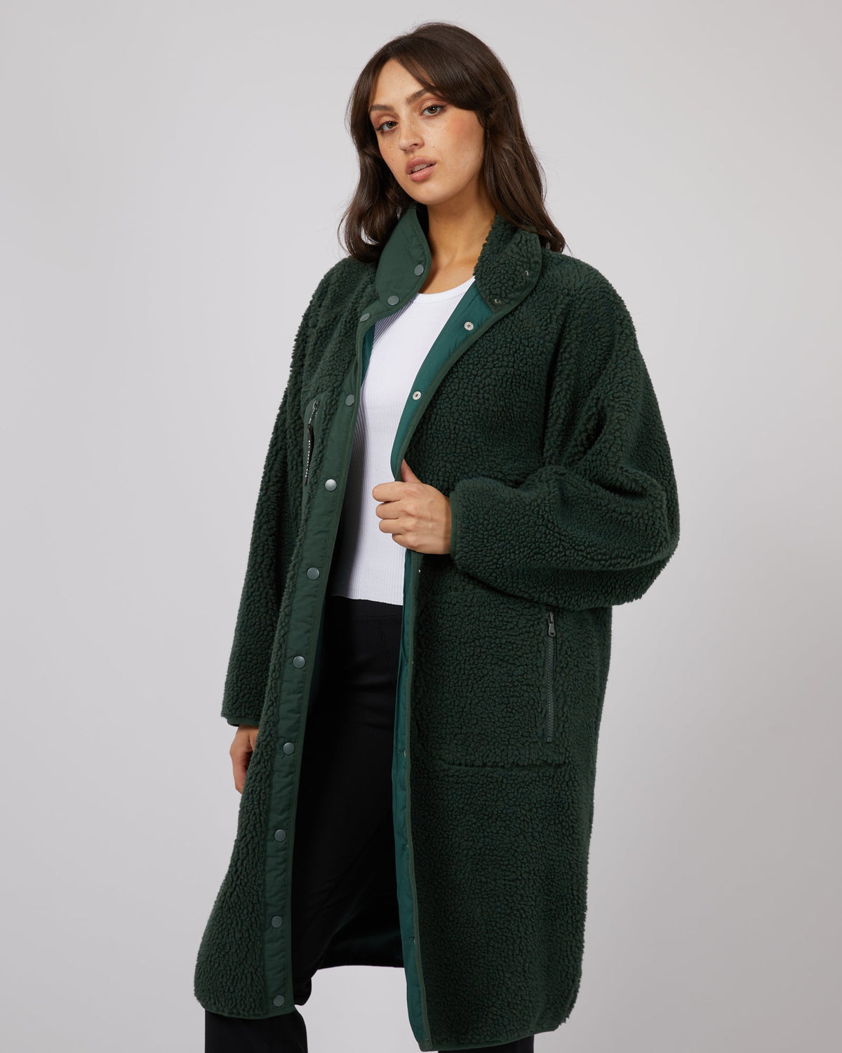 All About Eve-Active Teddy Longline Jacket Green-Edge Clothing