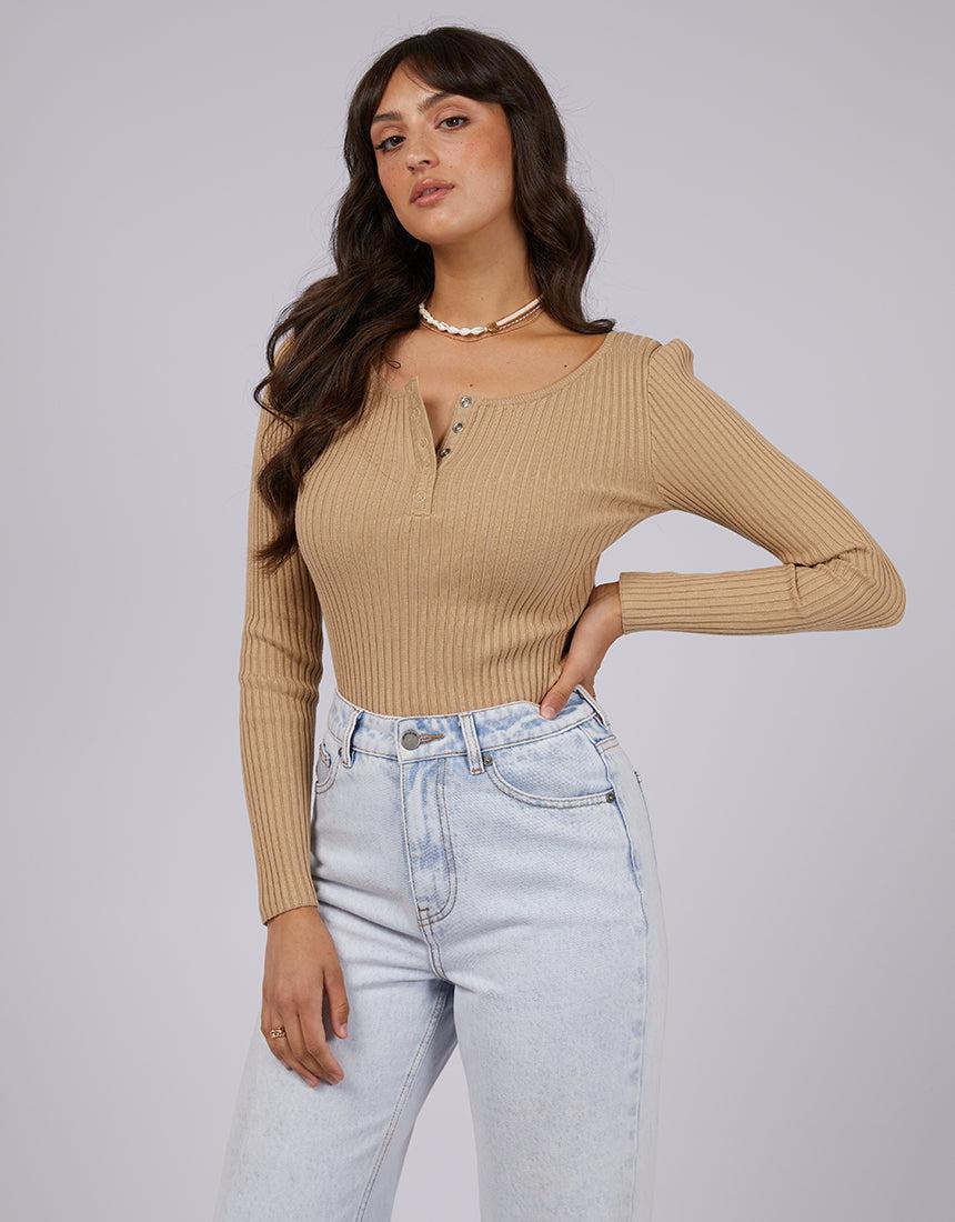 All About Eve-Allana Rib Top Oatmeal-Edge Clothing