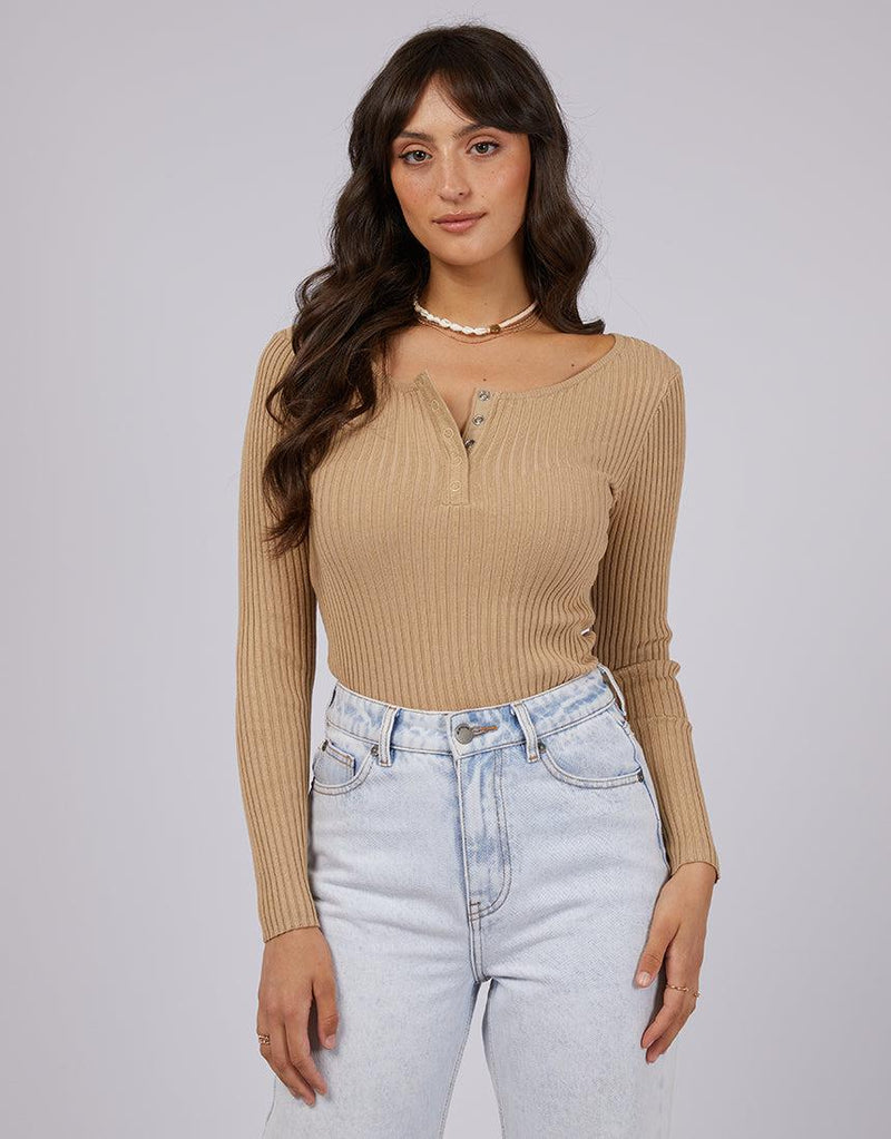 All About Eve-Allana Rib Top Oatmeal-Edge Clothing