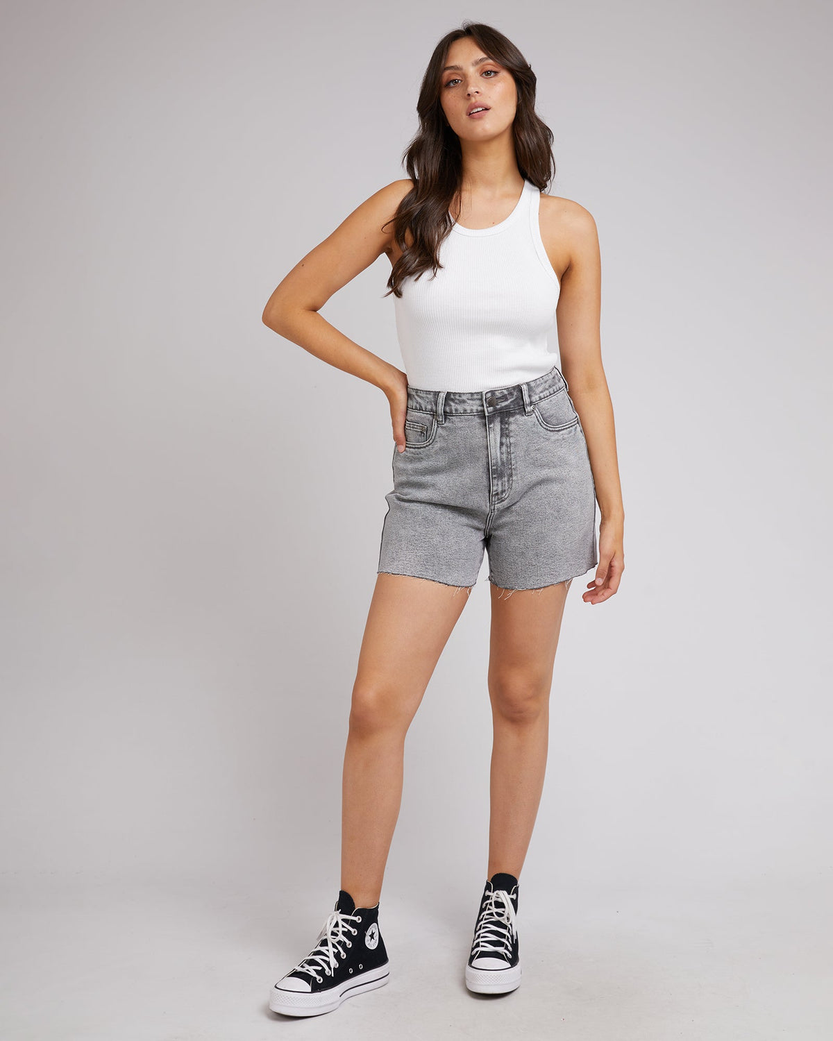 All About Eve-Bobby Cut Off Short Charcoal-Edge Clothing