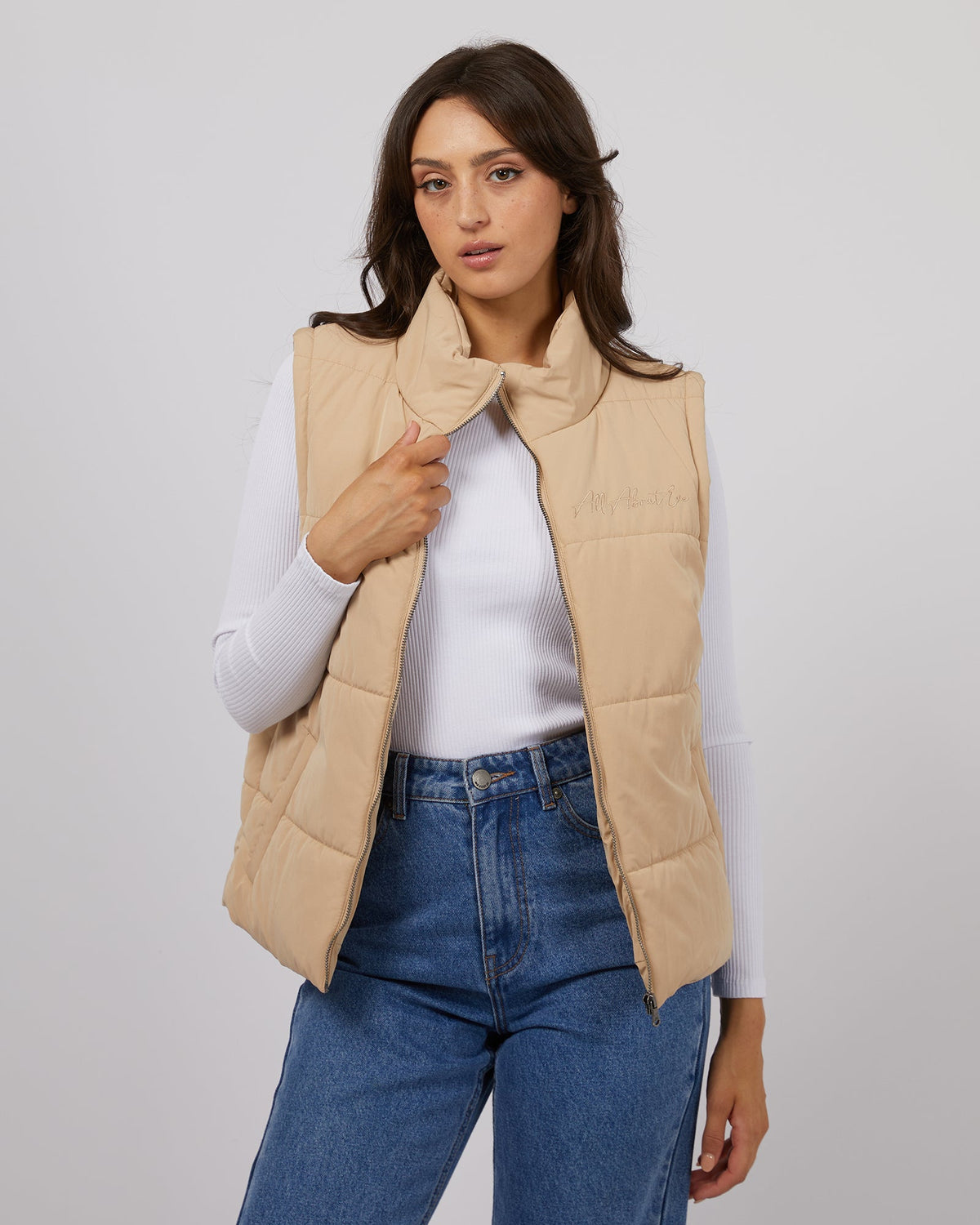 All About Eve-Classic Puffer Vest Oatmeal-Edge Clothing