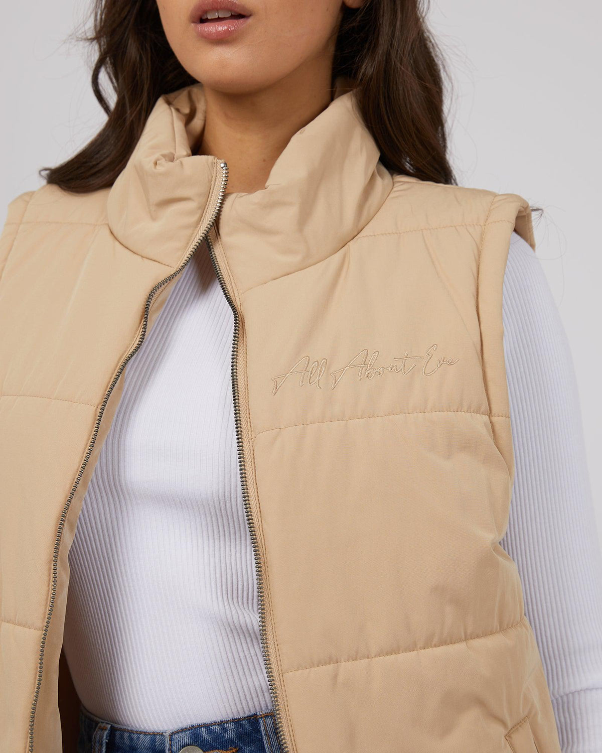 All About Eve-Classic Puffer Vest Oatmeal-Edge Clothing