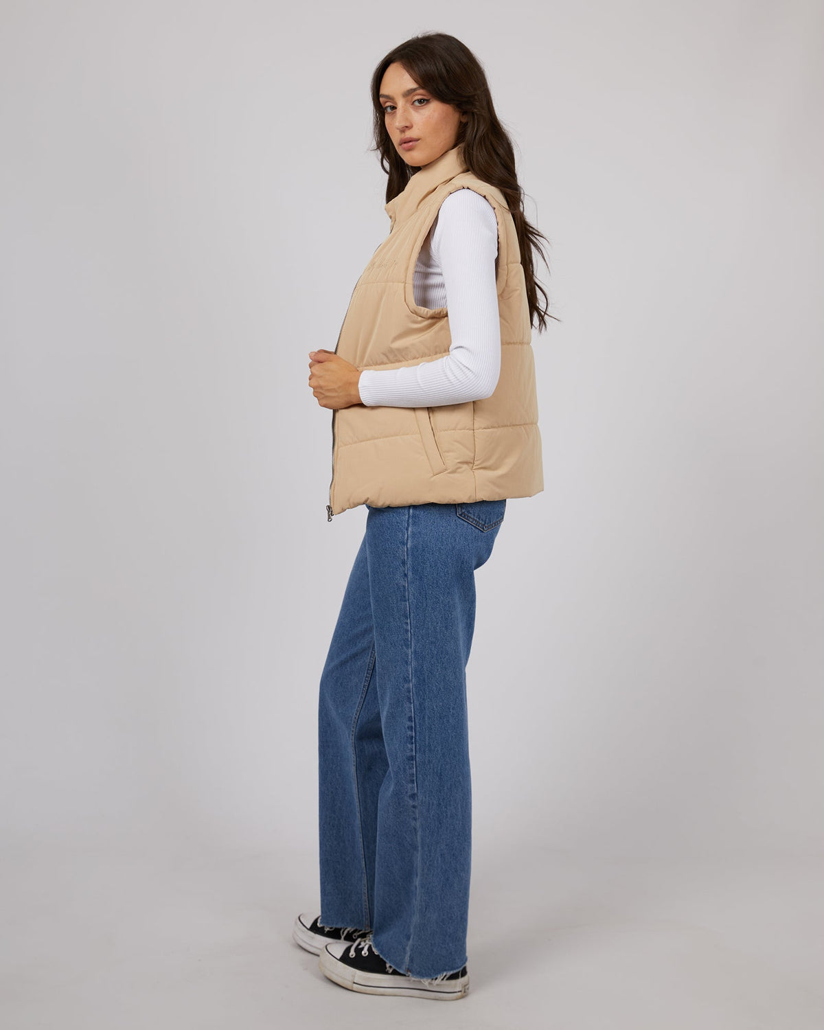 All About Eve-Classic Puffer Vest Oatmeal-Edge Clothing
