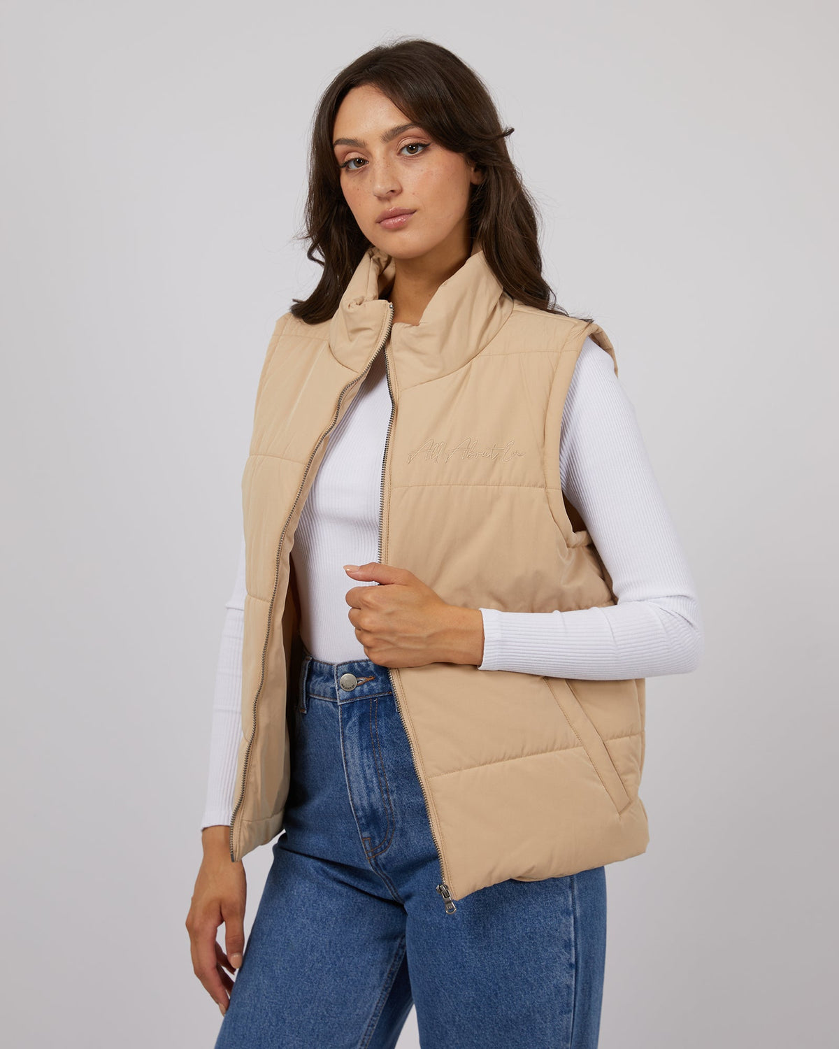 All About Eve-Classic Puffer Vest Oatmeal-Edge Clothing