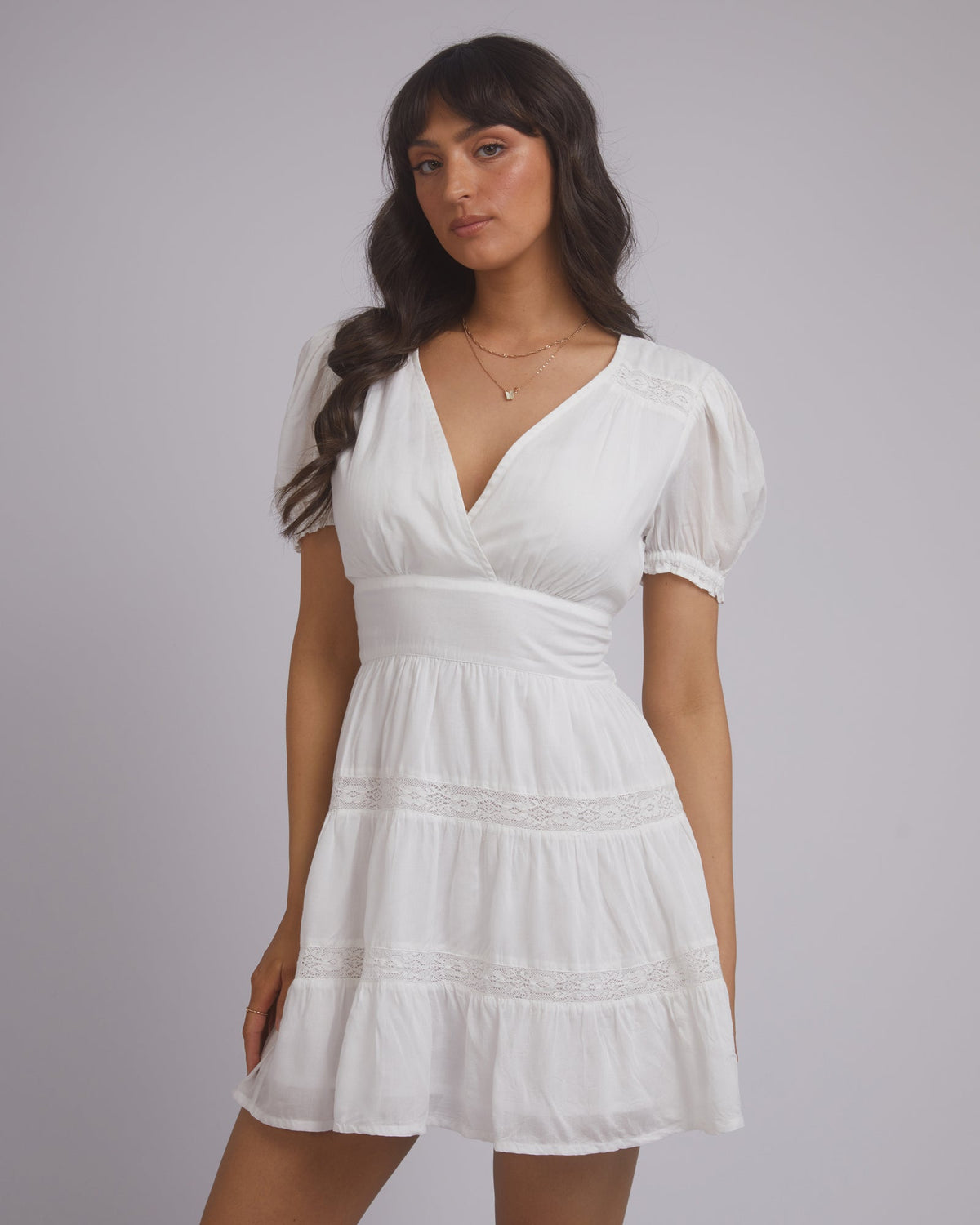 All About Eve-Denver V Neck Mini Dress White-Edge Clothing