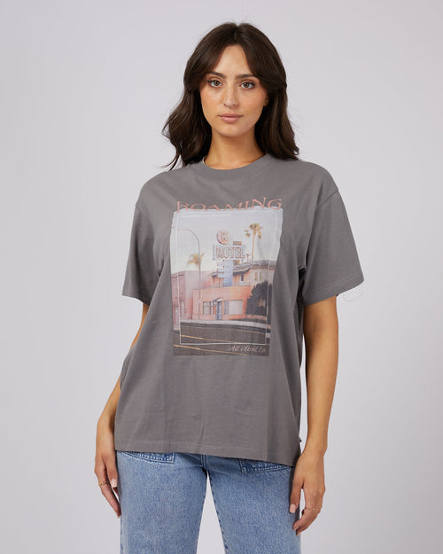 All About Eve-Destination Tee Charcoal-Edge Clothing