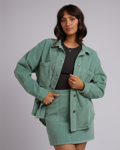 All About Eve-Emma Cord Shacket Sage-Edge Clothing