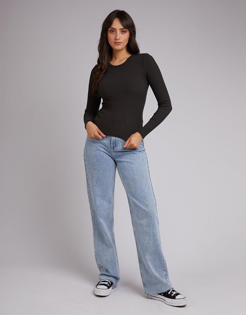 All About Eve-Eve Rib Baby Long Sleeve Tee Charcoal-Edge Clothing