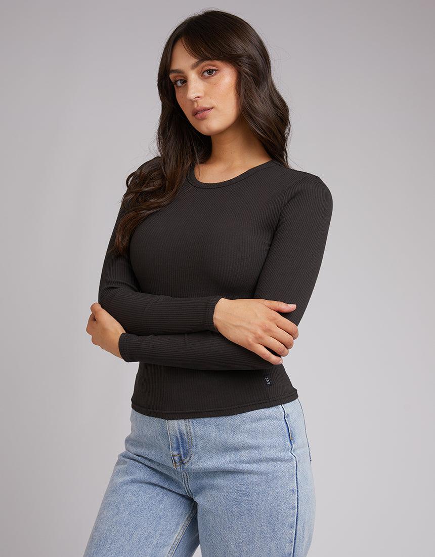 All About Eve-Eve Rib Baby Long Sleeve Tee Charcoal-Edge Clothing