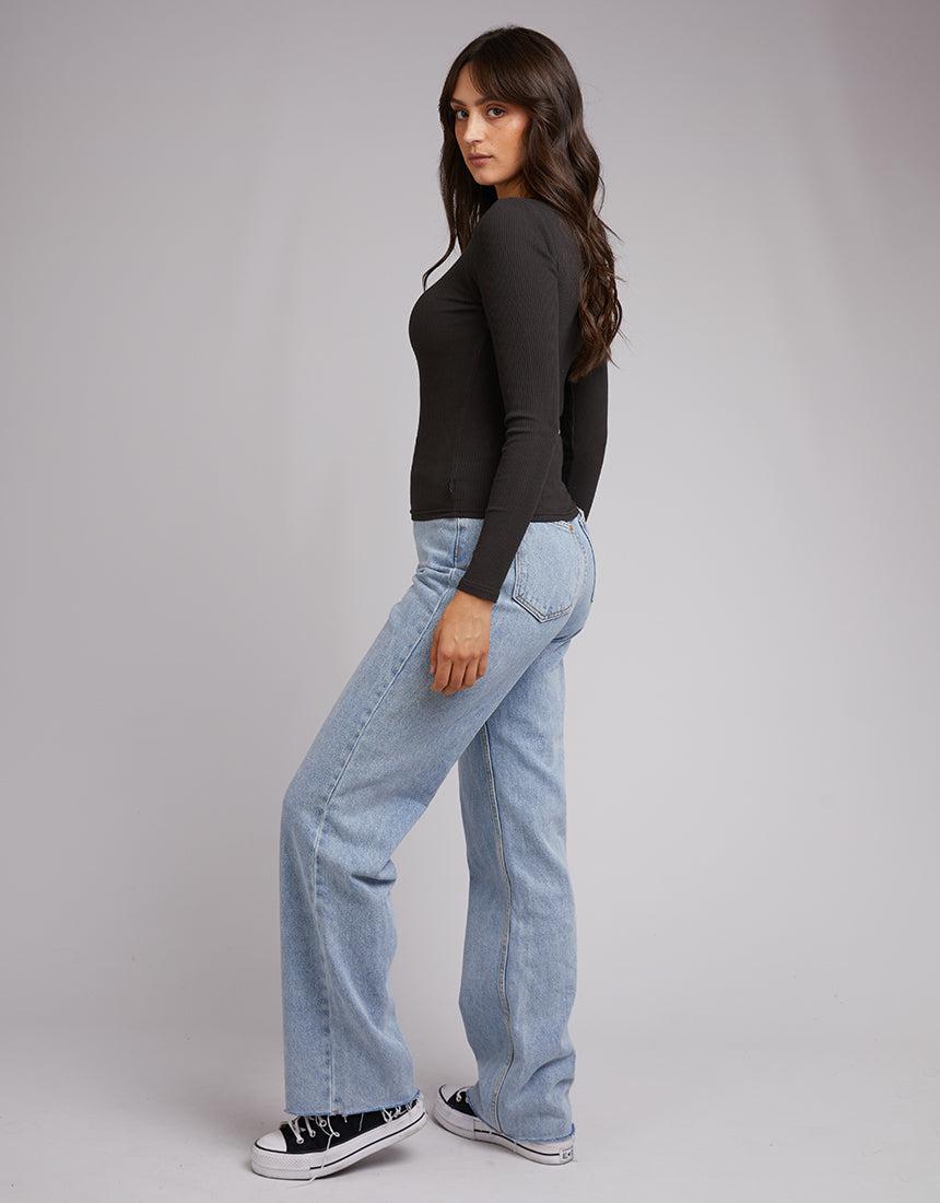 All About Eve-Eve Rib Baby Long Sleeve Tee Charcoal-Edge Clothing