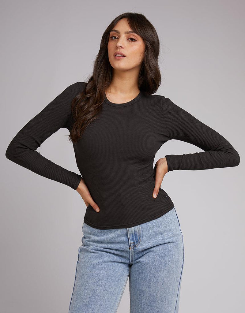 All About Eve-Eve Rib Baby Long Sleeve Tee Charcoal-Edge Clothing