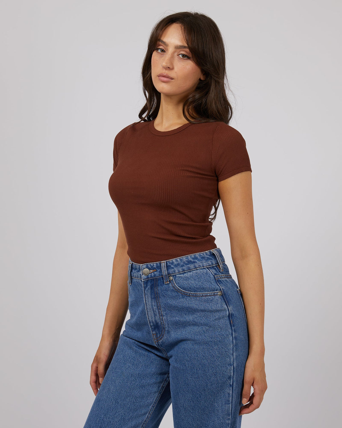 All About Eve-Eve Rib Baby Tee Brown-Edge Clothing