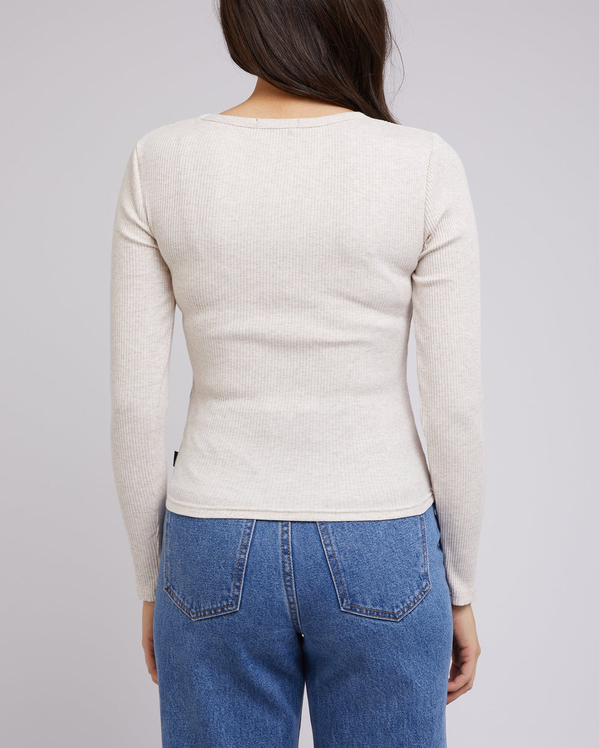 All About Eve-Eve Rib V Neck Long Sleeve Top Oatmeal-Edge Clothing