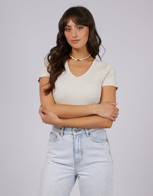 All About Eve-Eve Rib V Neck Tee Oat-Edge Clothing
