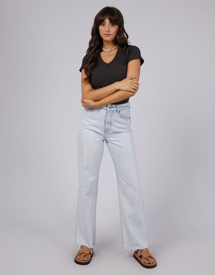 All About Eve-Eve Rib V Neck Tee Washed Black-Edge Clothing