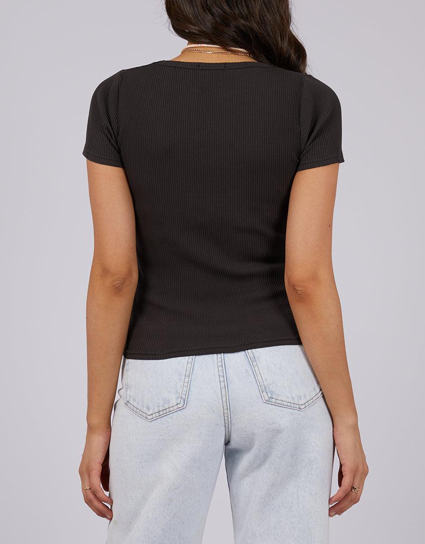 All About Eve-Eve Rib V Neck Tee Washed Black-Edge Clothing