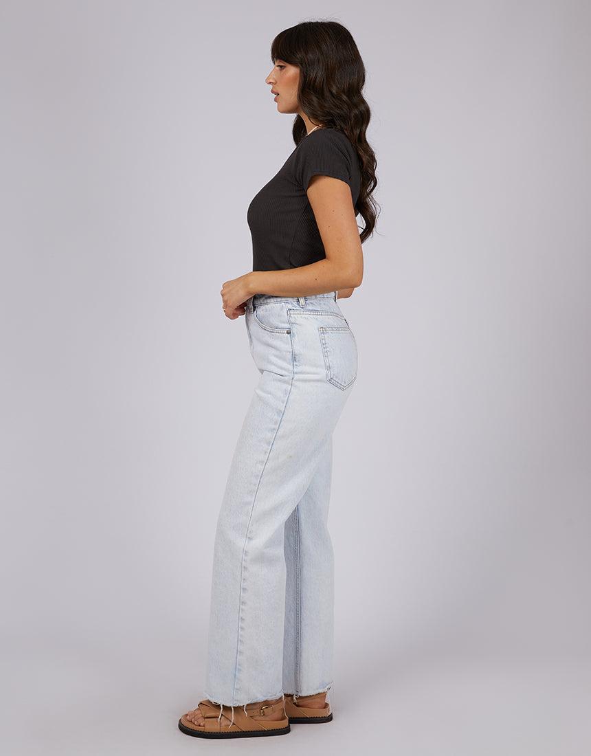 All About Eve-Eve Rib V Neck Tee Washed Black-Edge Clothing
