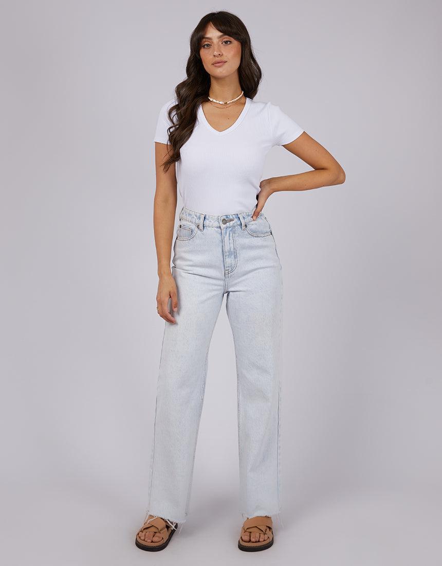 All About Eve-Eve Rib V Neck Tee White-Edge Clothing