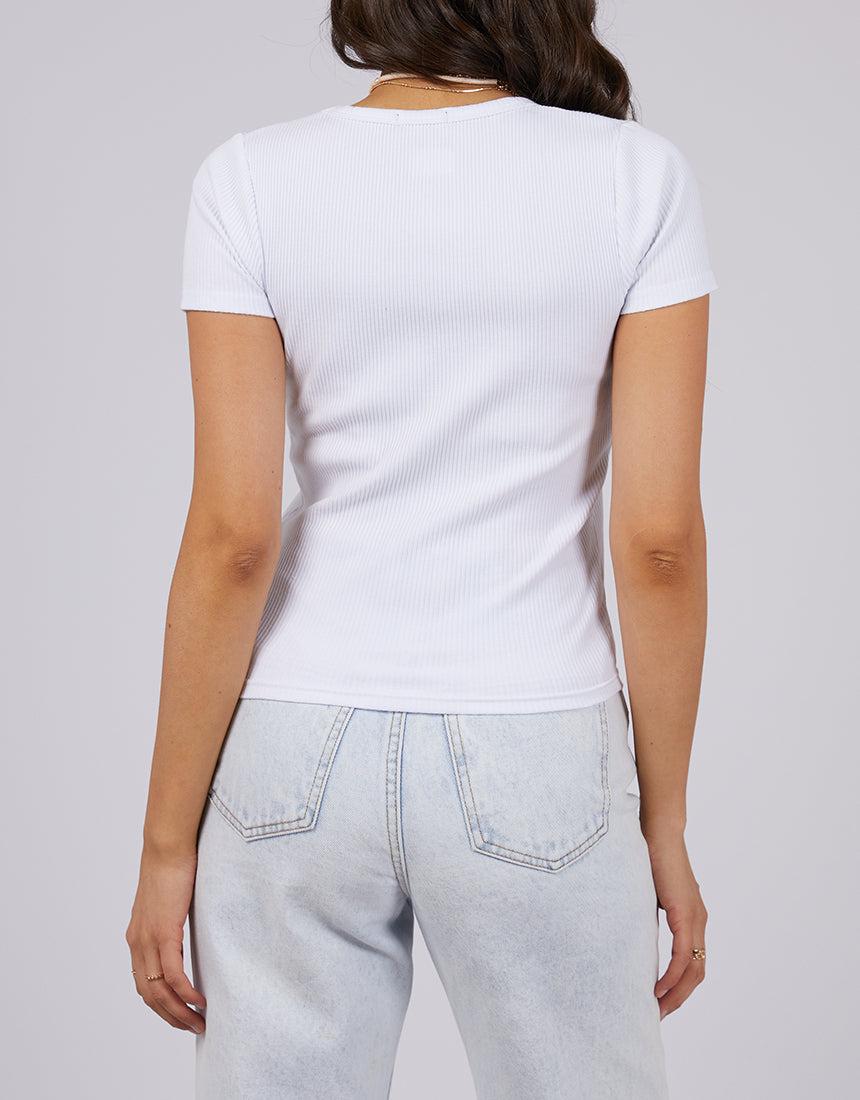 All About Eve-Eve Rib V Neck Tee White-Edge Clothing
