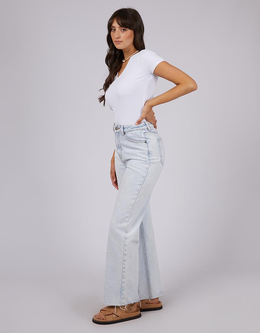 All About Eve-Eve Rib V Neck Tee White-Edge Clothing