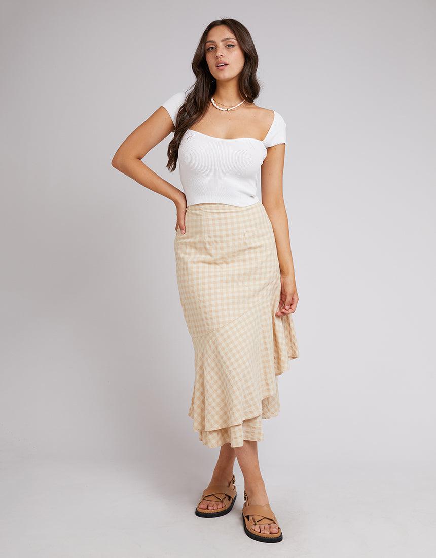 All About Eve-Georgette Maxi Skirt Oatmeal-Edge Clothing