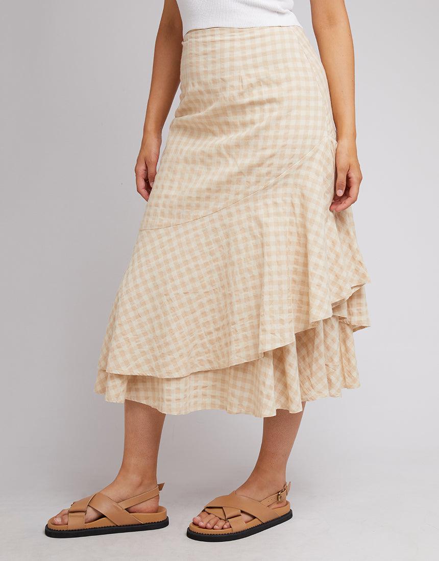 All About Eve-Georgette Maxi Skirt Oatmeal-Edge Clothing