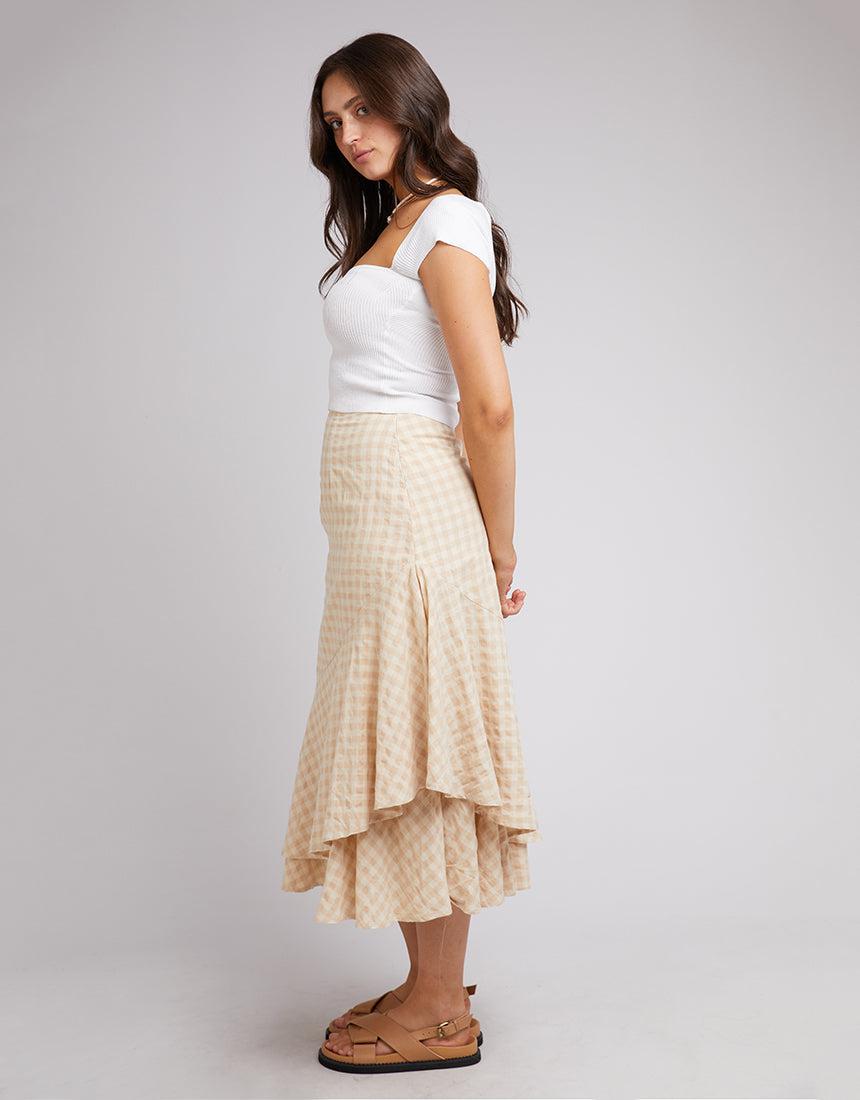 All About Eve-Georgette Maxi Skirt Oatmeal-Edge Clothing
