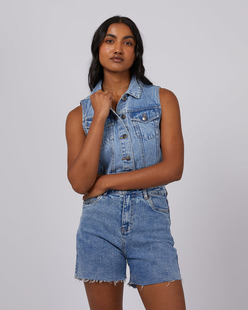 All About Eve-Harper Denim Vest Light Blue-Edge Clothing