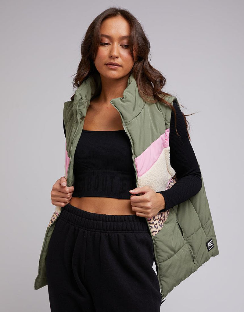 All About Eve-Jordan Puffer Vest Khaki-Edge Clothing