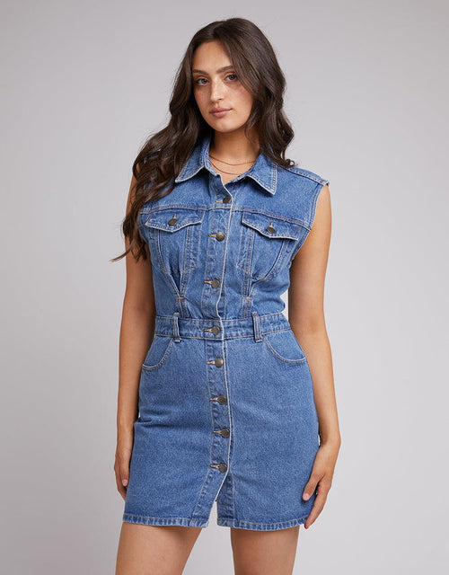All About Eve-Kennedy Denim Mini Dress Heritage Blue-Edge Clothing