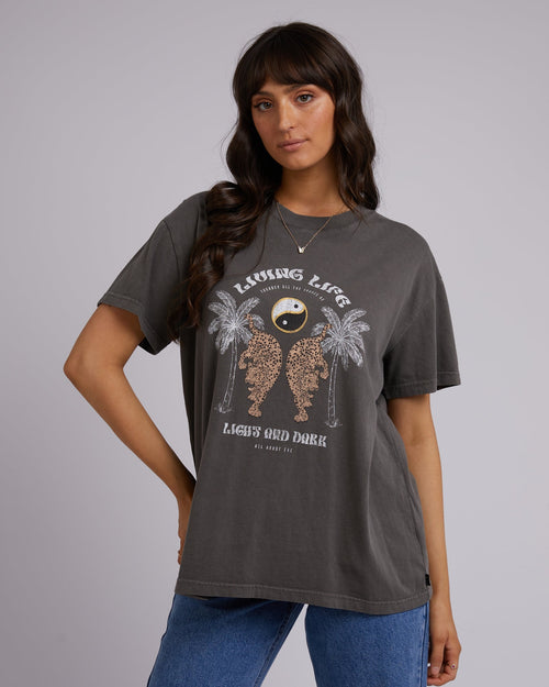 All About Eve-Living Life Standard Tee Charcoal-Edge Clothing