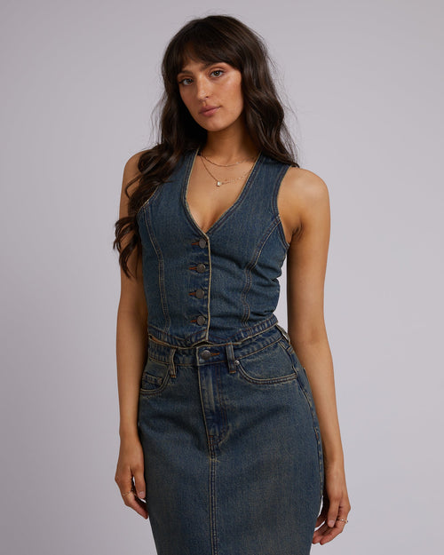 All About Eve-Louie Vest Dirty Denim-Edge Clothing