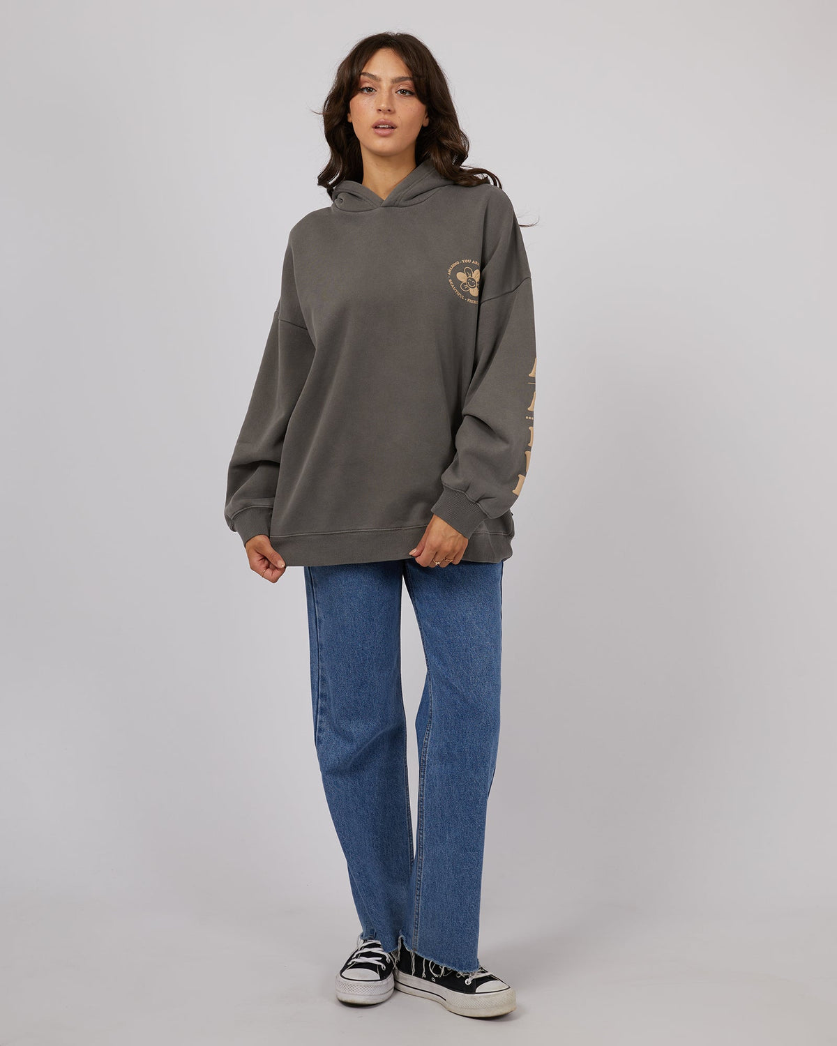 All About Eve-Love More Hoodie Charcoal-Edge Clothing