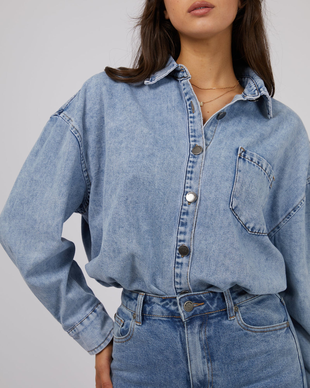 All About Eve-Maci Denim Shirt Light Blue-Edge Clothing