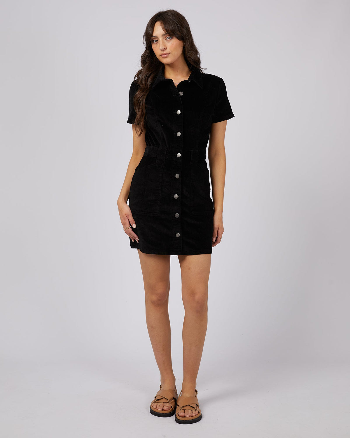 All About Eve-Nadia Cord Mini Dress Black-Edge Clothing